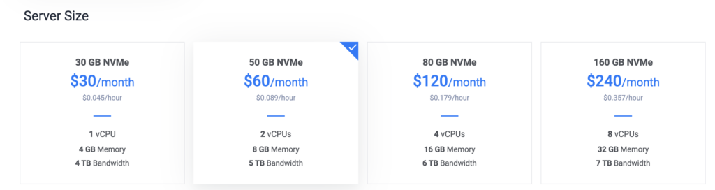 Choose the size of the VM