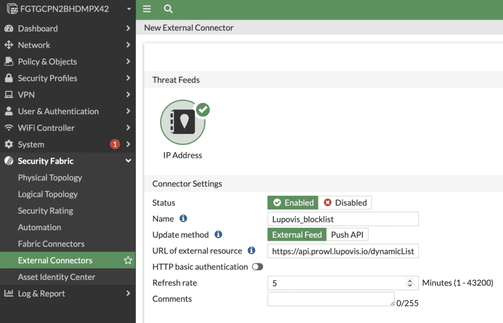 Dynamic IP Blocklists in FortiGate New External Connector 